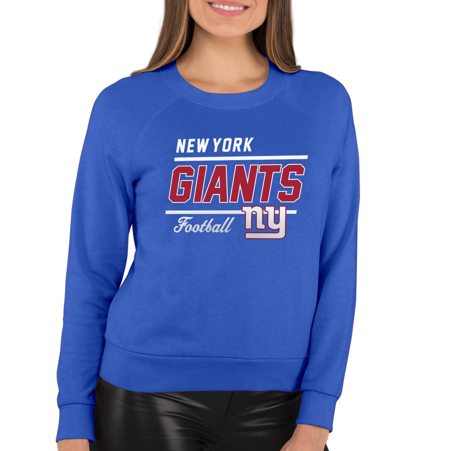 New York Giants NFL Womens Gameday French Terry Slouchy Top- Raglan Sleeves - Royal Heather