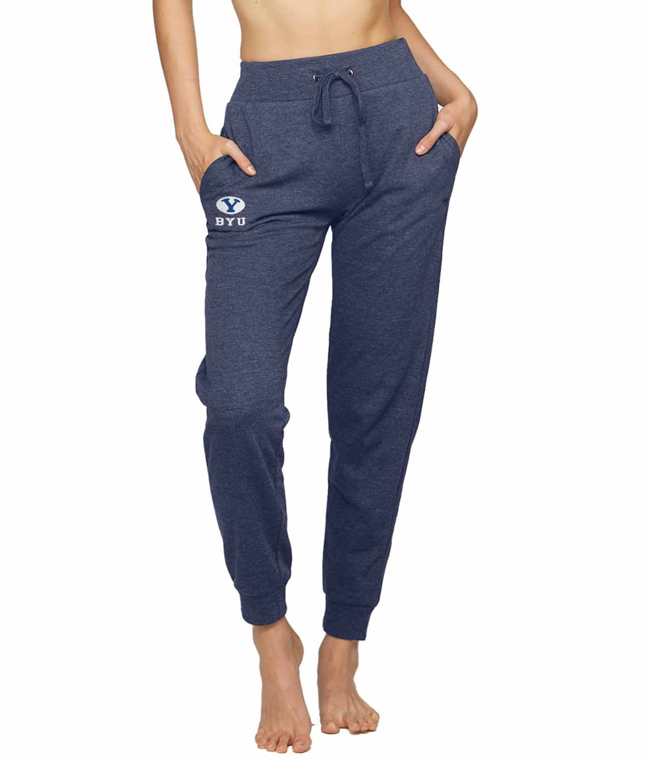 BYU Cougars NCAA Women’s University Fleece Jogger Sweatpants with Pockets and Drawstring Waist - Evening Blue Heather