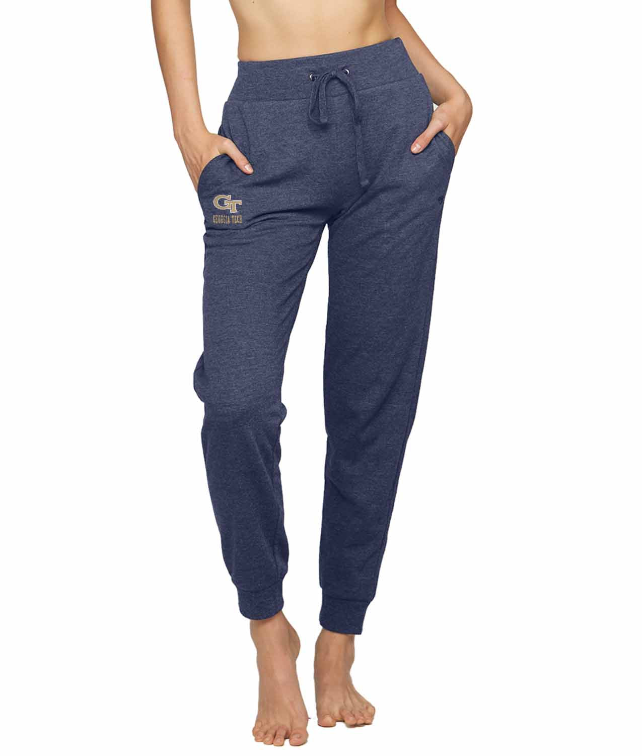 Georgia Tech Yellowjackets NCAA Women’s University Fleece Jogger Sweatpants with Pockets and Drawstring Waist - Evening Blue Heather