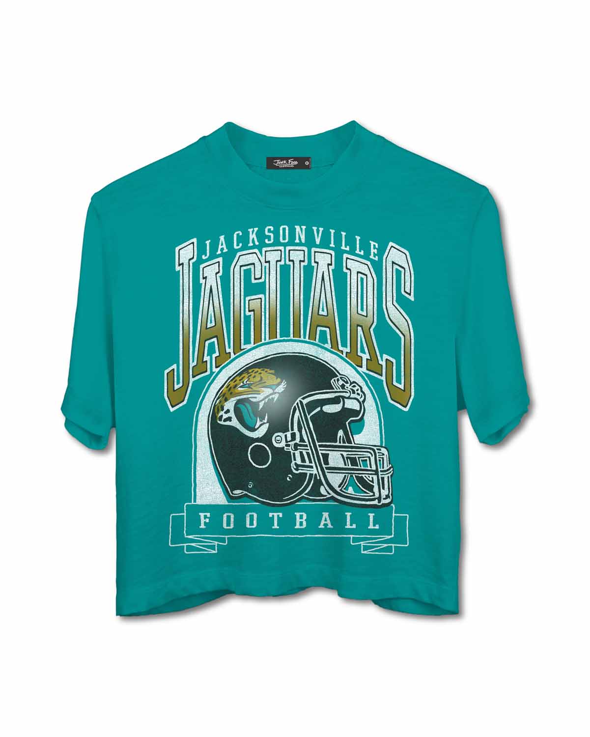 Jacksonville Jaguars Junk Food NFL Women's Franchise Helmet Crop T-Shirt - Teal