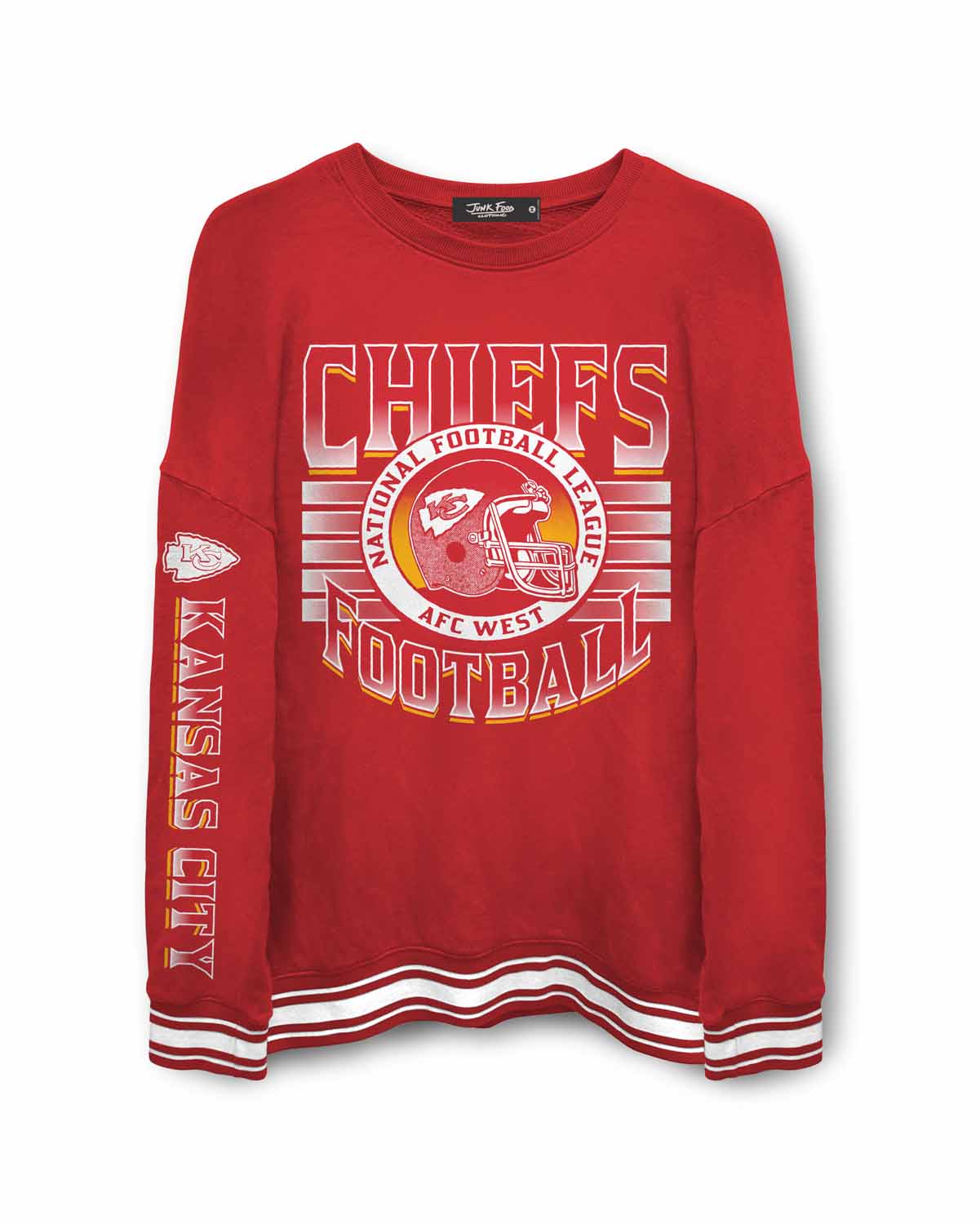 Kansas City Chiefs Junk Food NFL Men's Franchise Striped Rib Crewneck Fleece - Red