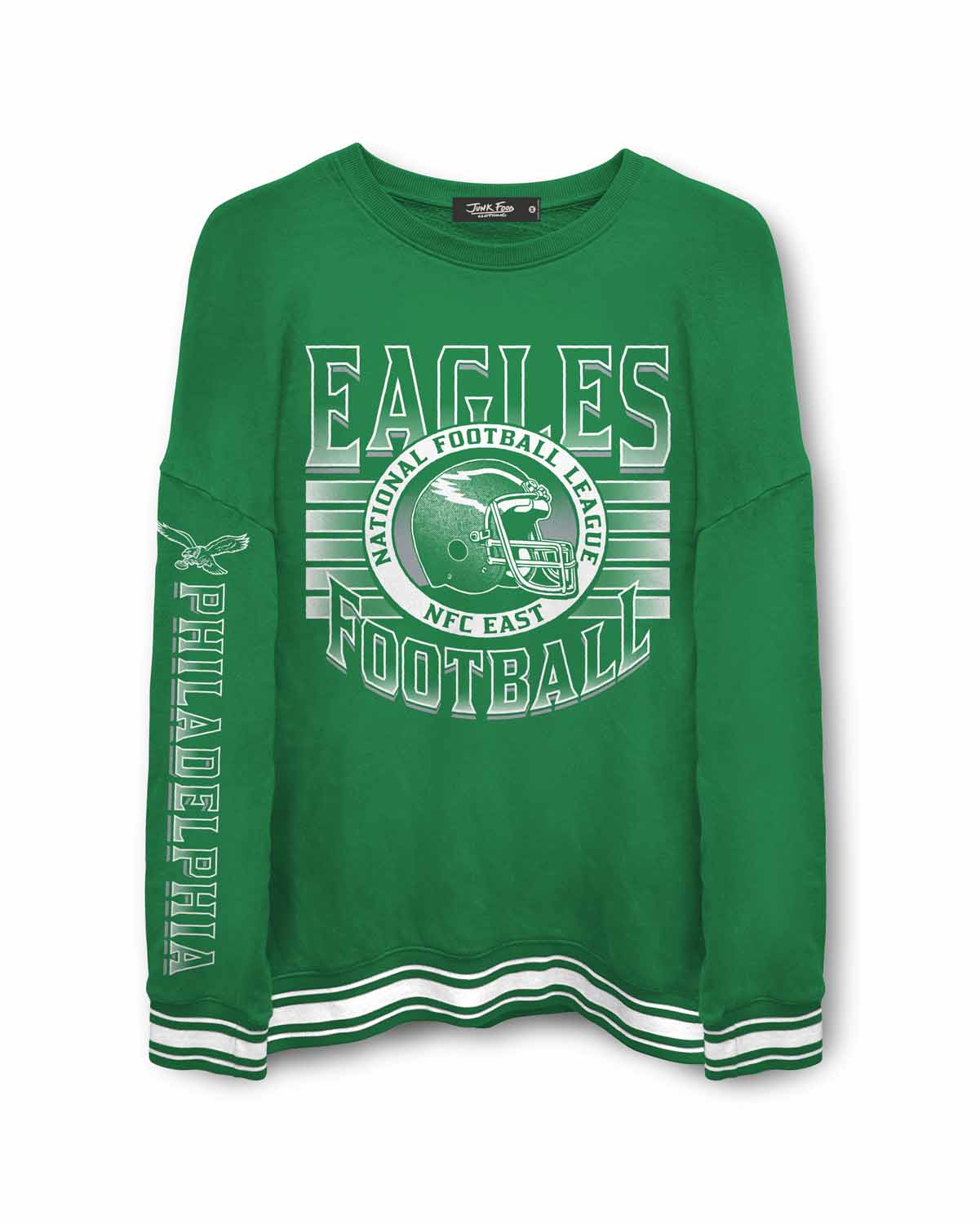 Philadelphia Eagles Junk Food NFL Men's Franchise Striped Rib Crewneck Fleece - Kelly Green