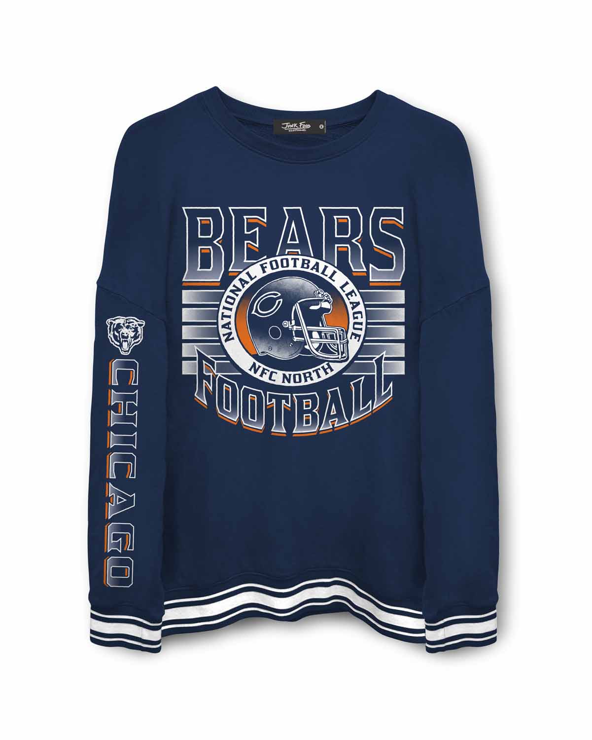 Chicago Bears Junk Food NFL Men's Franchise Striped Rib Crewneck Fleece - Navy