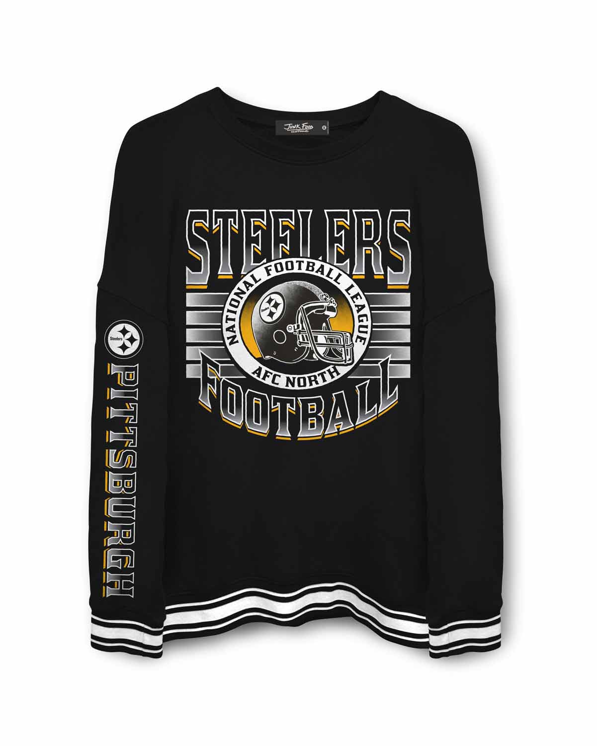 Pittsburgh Steelers Junk Food NFL Men's Franchise Striped Rib Crewneck Fleece - Black