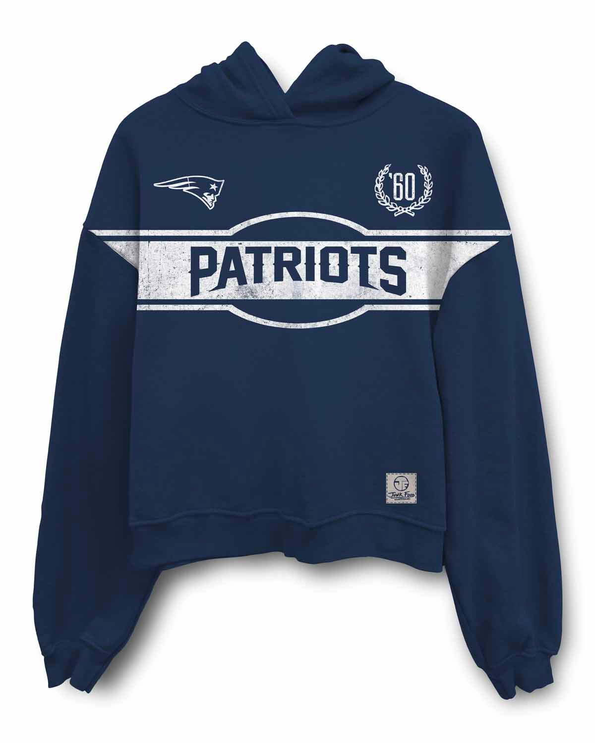 New England Patriots Junk Food NFL Women's Franchise Oversized Heritage Crop Hoodie - Navy