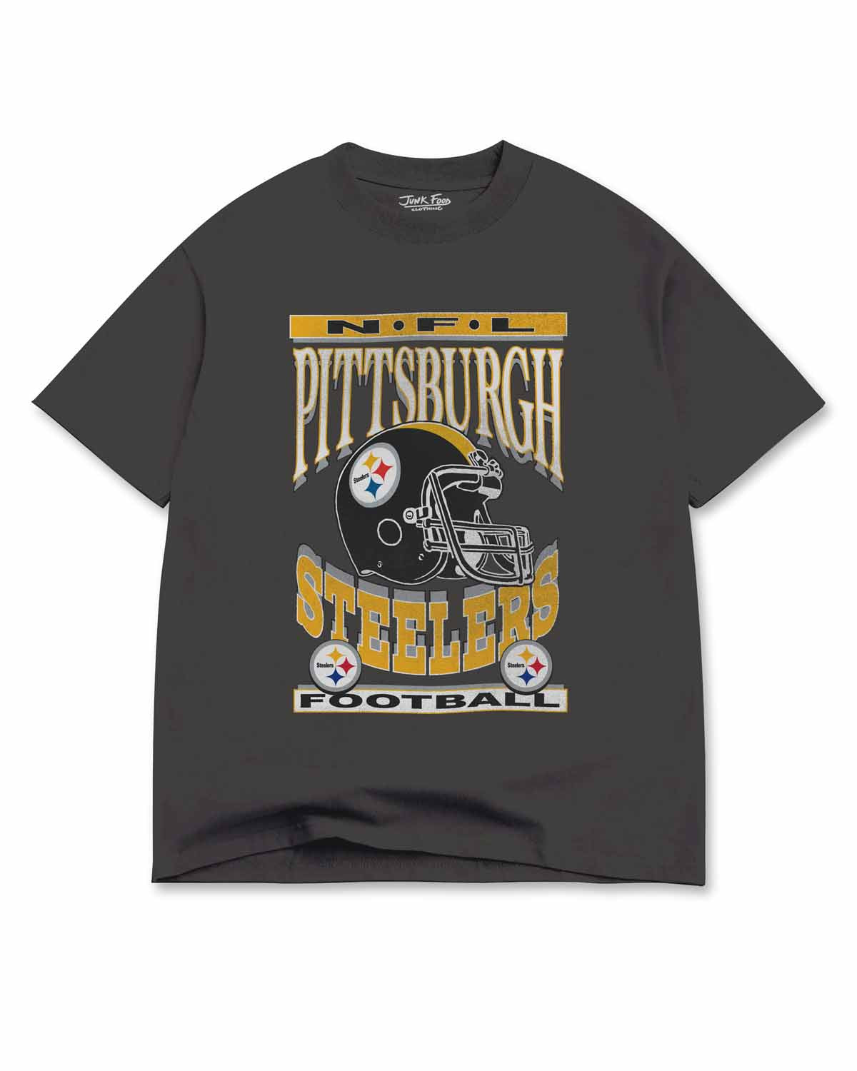 Pittsburgh Steelers Junk Food NFL Men's Franchise Oversized Enzyme Wash T-Shirt - Black