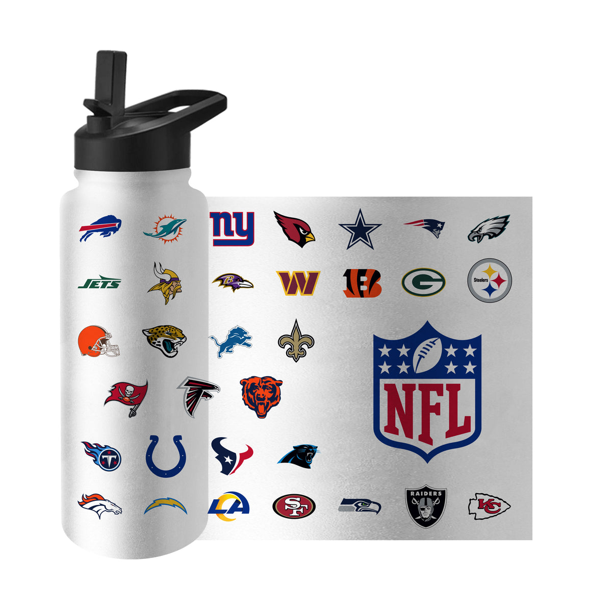 NFL All Team Logo 34oz Vacuum Insulated Water Bottle Straw Lid - White