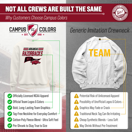 Arkansas Razorbacks Varsity Pennant Crewneck Sweatshirt Men Women Fleece - Off White