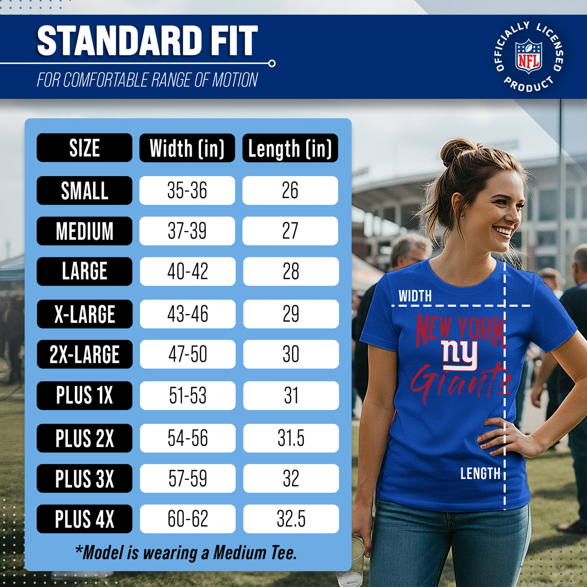 New York Giants NFL Women's Paintbrush Fitted T-Shirt Short Sleeve - Royal