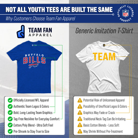 Buffalo Bills NFL Youth Starting Fresh Tee- Pro Football Tag-Less T-Shirt For Boys & Girls - Royal