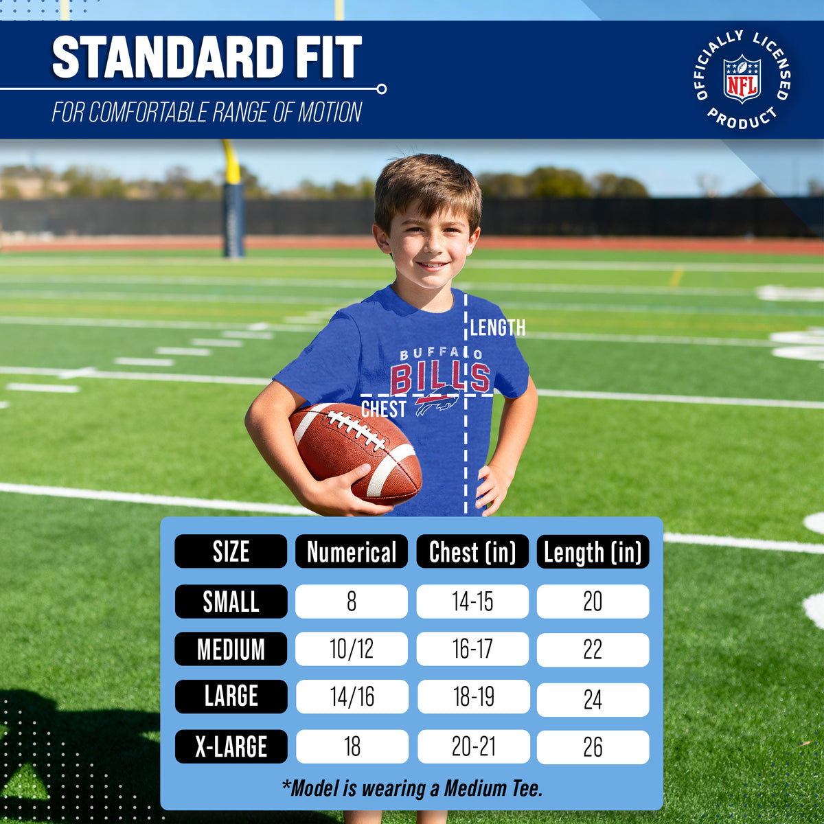 Buffalo Bills NFL Youth Starting Fresh Tee- Pro Football Tag-Less T-Shirt For Boys & Girls - Royal