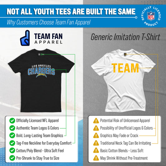 Los Angeles Chargers NFL Youth Starting Fresh Tee- Pro Football Tag-Less T-Shirt For Boys & Girls - Black
