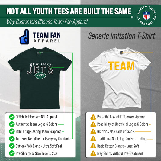New York Jets NFL Youth Starting Fresh Tee- Pro Football Tag-Less T-Shirt For Boys & Girls - Green