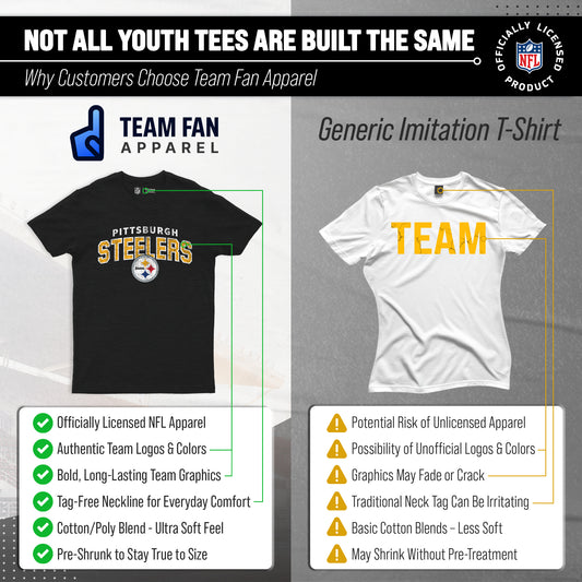 Pittsburgh Steelers NFL Youth Starting Fresh Tee- Pro Football Tag-Less T-Shirt For Boys & Girls - Black