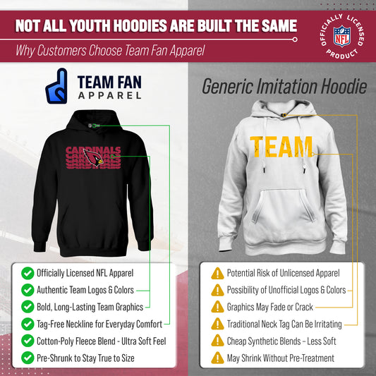 Arizona Cardinals NFL Youth Repeating Logo Football Fleece Hooded Sweatshirt - Black