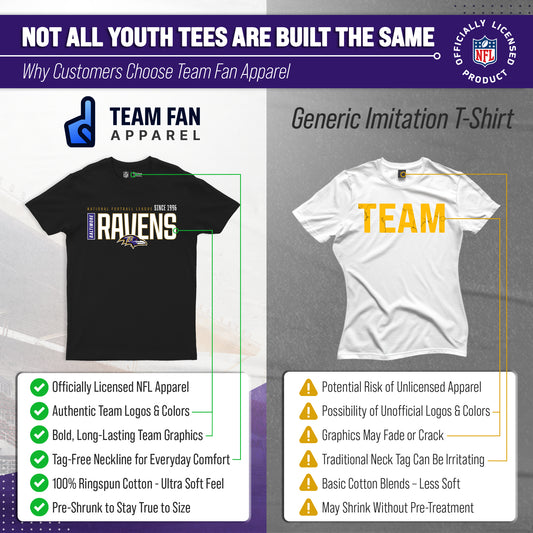 Baltimore Ravens NFL Youth Modern Endzone T-Shirt Unisex Boys Girls - Black
