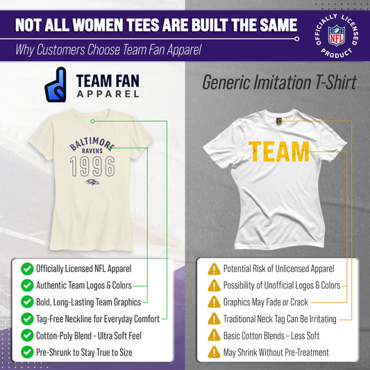 Baltimore Ravens Women's Big Date T-Shirt NFL Tee Cotton Licensed - Natural