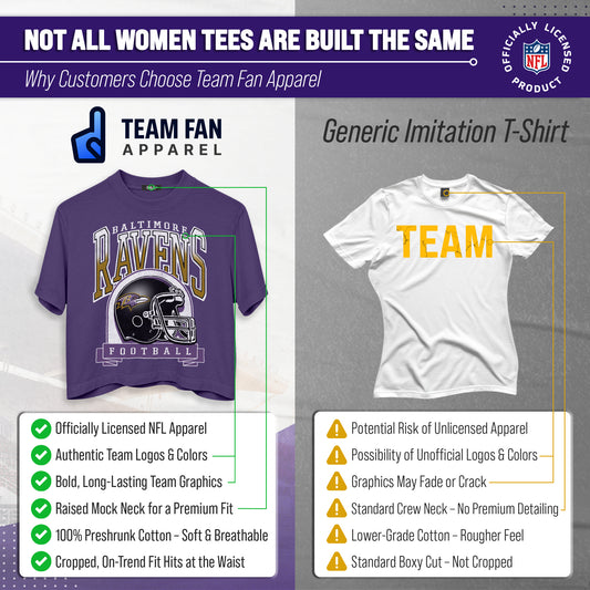 Baltimore Ravens Women's Franchise Helmet Crop T-Shirt Mock Neck - Purple