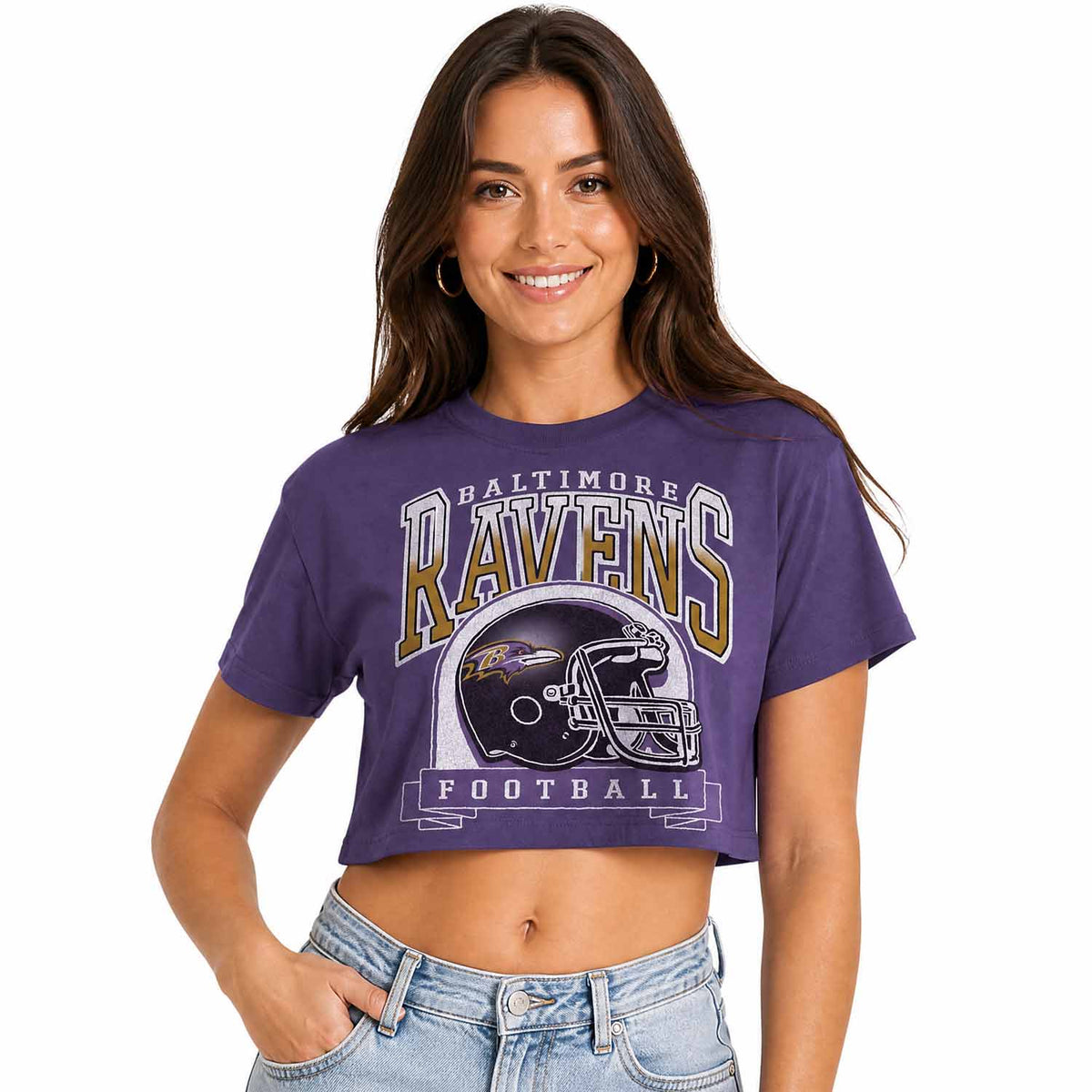 Baltimore Ravens Junk Food NFL Women's Franchise Helmet Crop T-Shirt - Purple