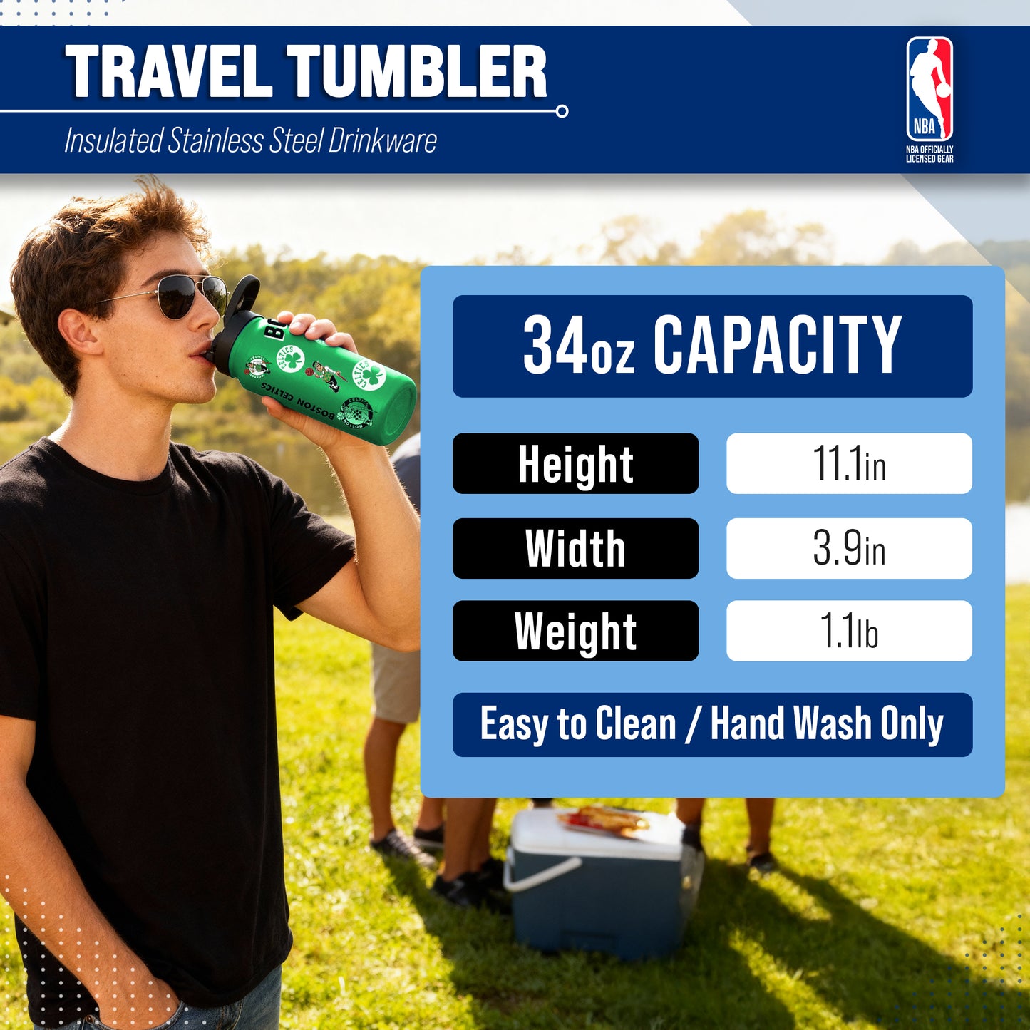 Boston Celtics NBA Basketball 34oz Stainless Steel Vacuum Insulated Game Day Water Bottle with Flip Straw Lid and Handle - Kelly Green