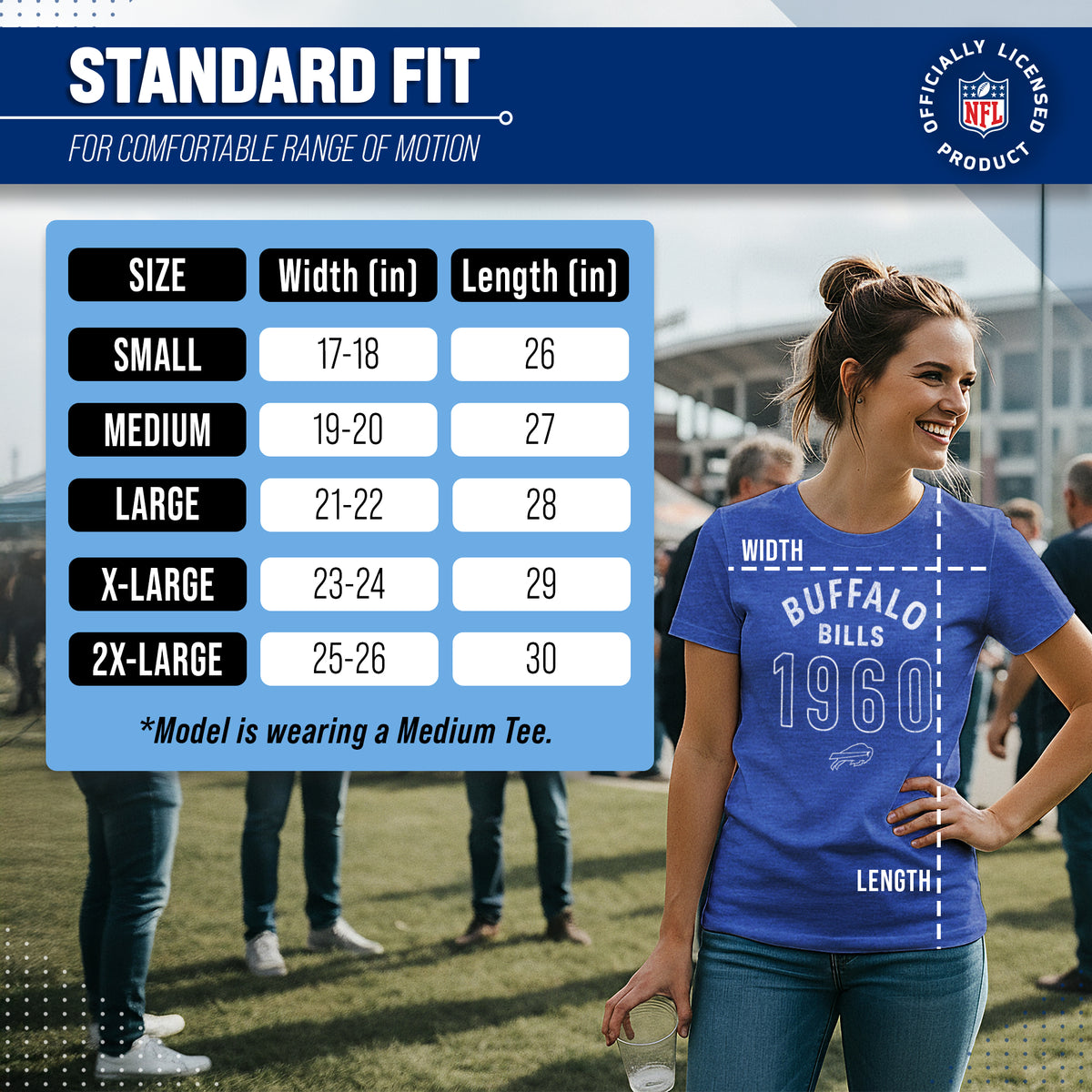 Buffalo Bills NFL Womens Big Date Tag-Less T-Shirt - Royal Heather