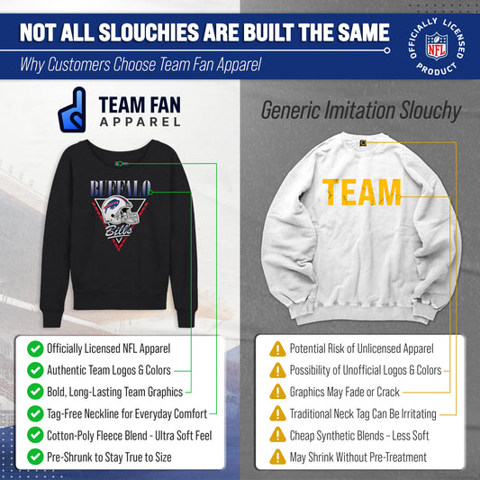 Buffalo Bills NFL Womens Retro Triangle French Terry Slouchy Top- Raglan Sleeves - Heather Charcoal