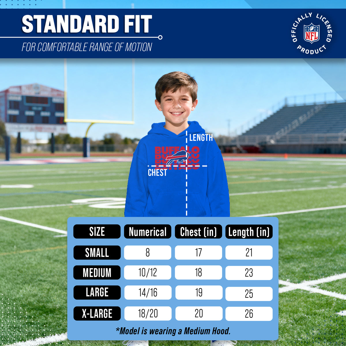 Buffalo Bills NFL Youth Repeating Logo Football Fleece Hooded Sweatshirt - Royal