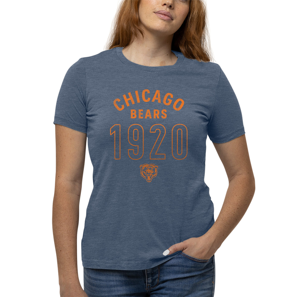 Chicago Bears NFL Womens Big Date Tag-Less T-Shirt - Blue Heather