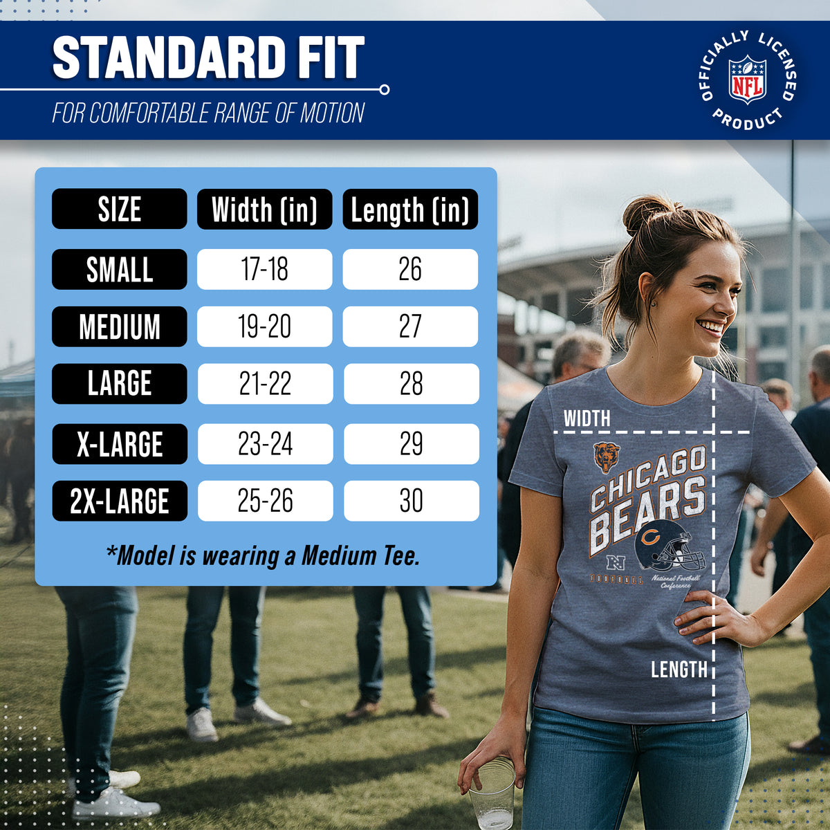 Chicago Bears NFL Womens Distressed Helmet Tag-Less Soft T-Shirt - Blue Heather