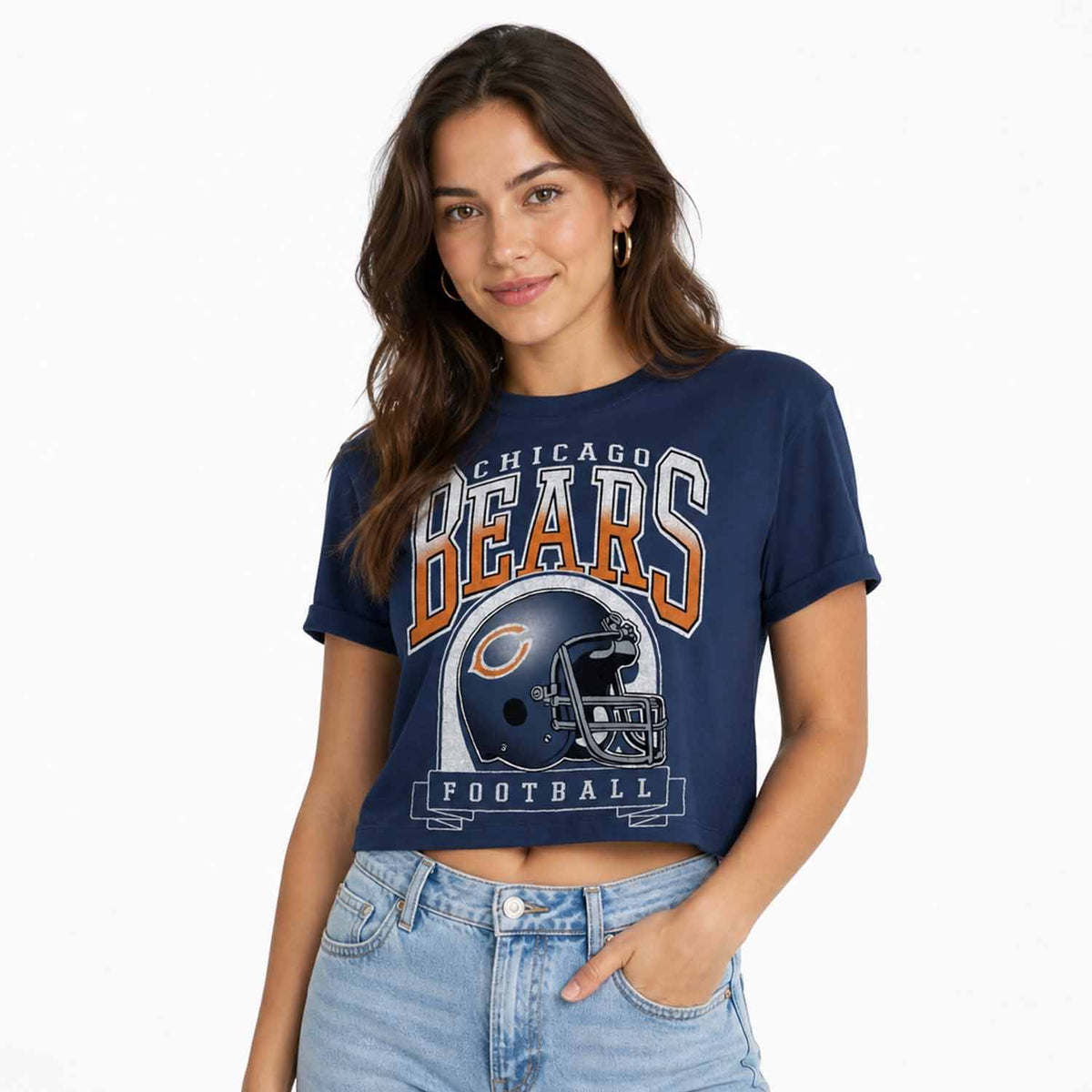 Chicago Bears Junk Food NFL Women's Franchise Helmet Crop T-Shirt - Navy