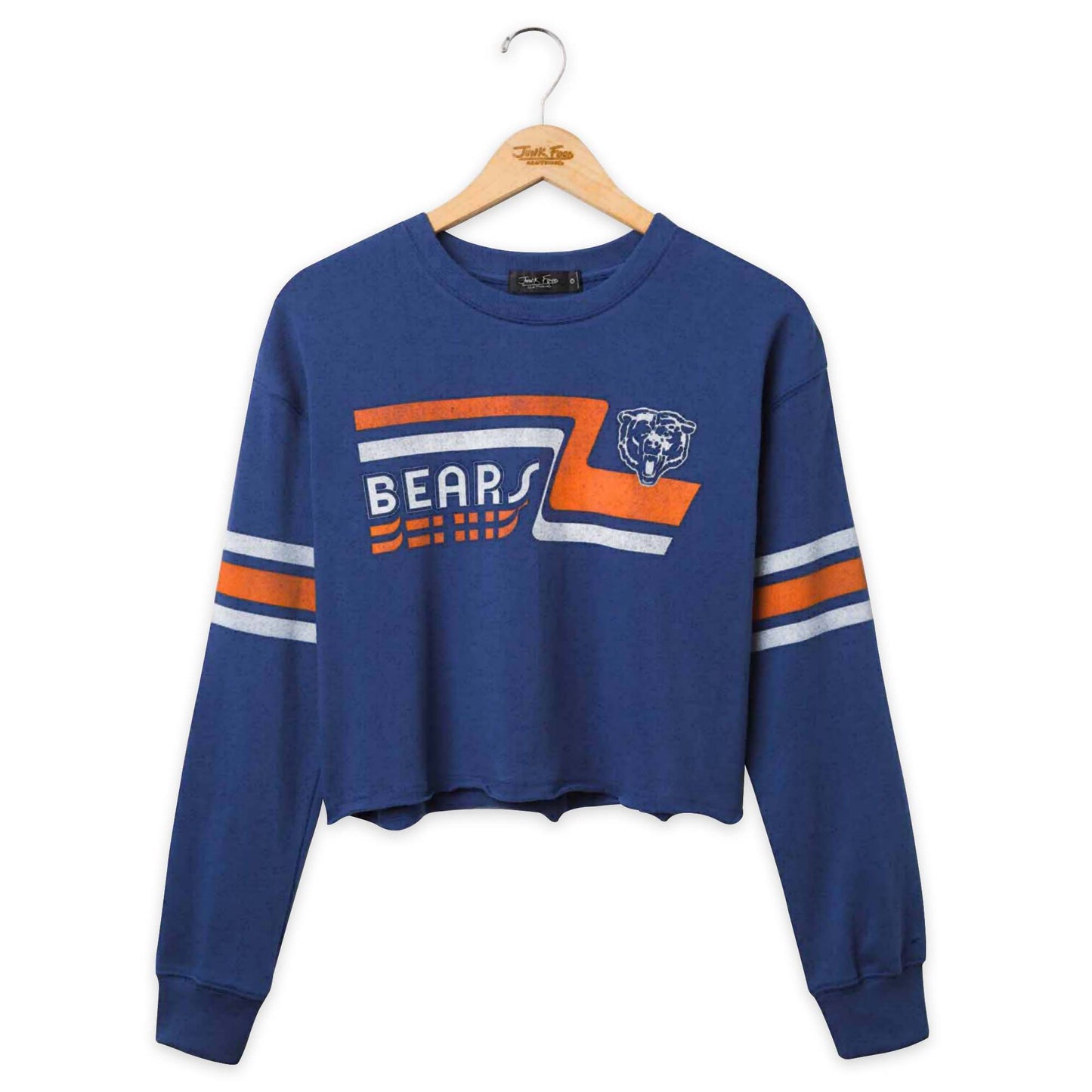 Chicago Bears Junk Food NFL Women's Franchise Varsity Stripe Crop Crewneck - Navy