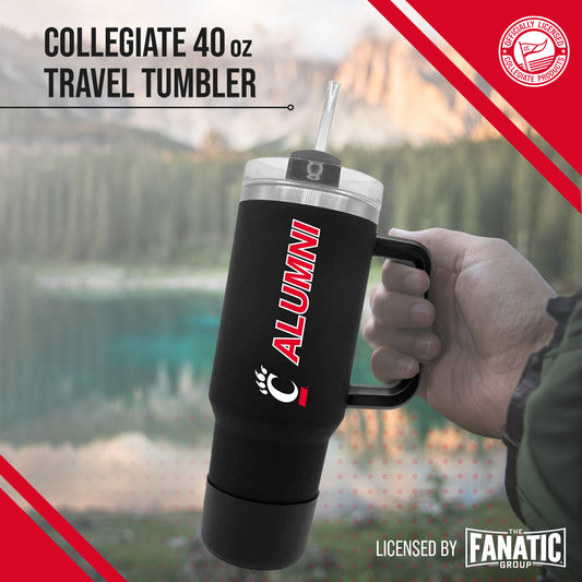 Cincinnati Bearcats Collegiate 40oz Stainless Steel Travel Tumbler with Handle for Alumni - Black