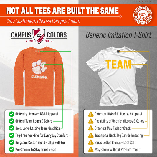 Clemson Tigers Logo Long Sleeve Shirt Men Women Unisex NCAA Licensed - Orange