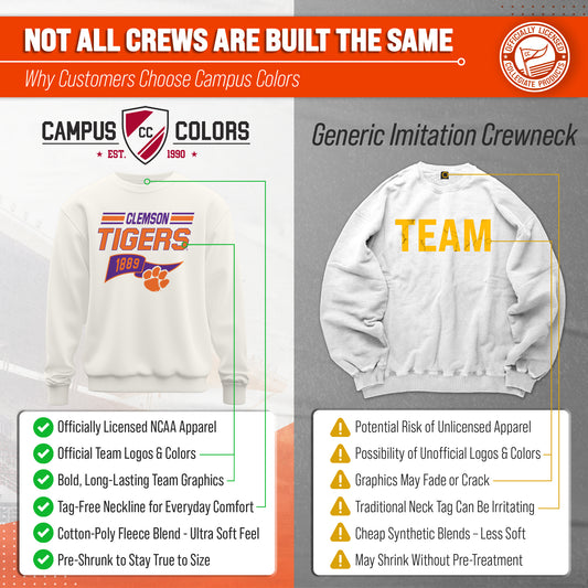 Clemson Tigers Varsity Pennant Crewneck Sweatshirt Men Women Fleece - Off White