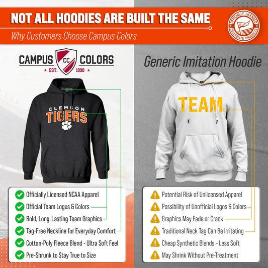 Clemson Tigers Hoodie Heathered Fleece Sweatshirt - Black Heather