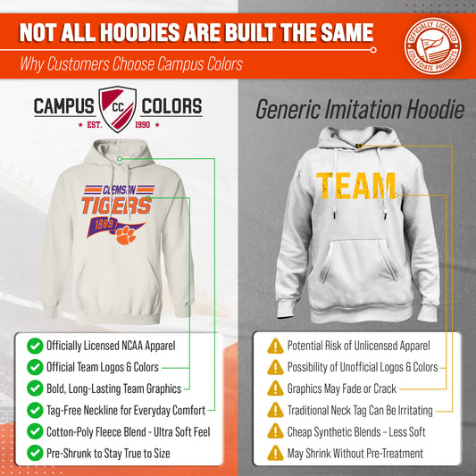 Clemson Tigers NCAA Varsity Club Pennant Hoodie Fleece Men Women - Off White