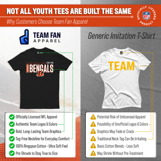 Cincinnati Bengals NFL Youth Modern Endzone T-Shirt Unisex Boys Girls - Black
