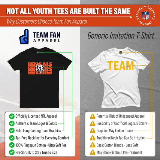 Cincinnati Bengals NFL Youth Repeating Logo Football T-Shirt - Black