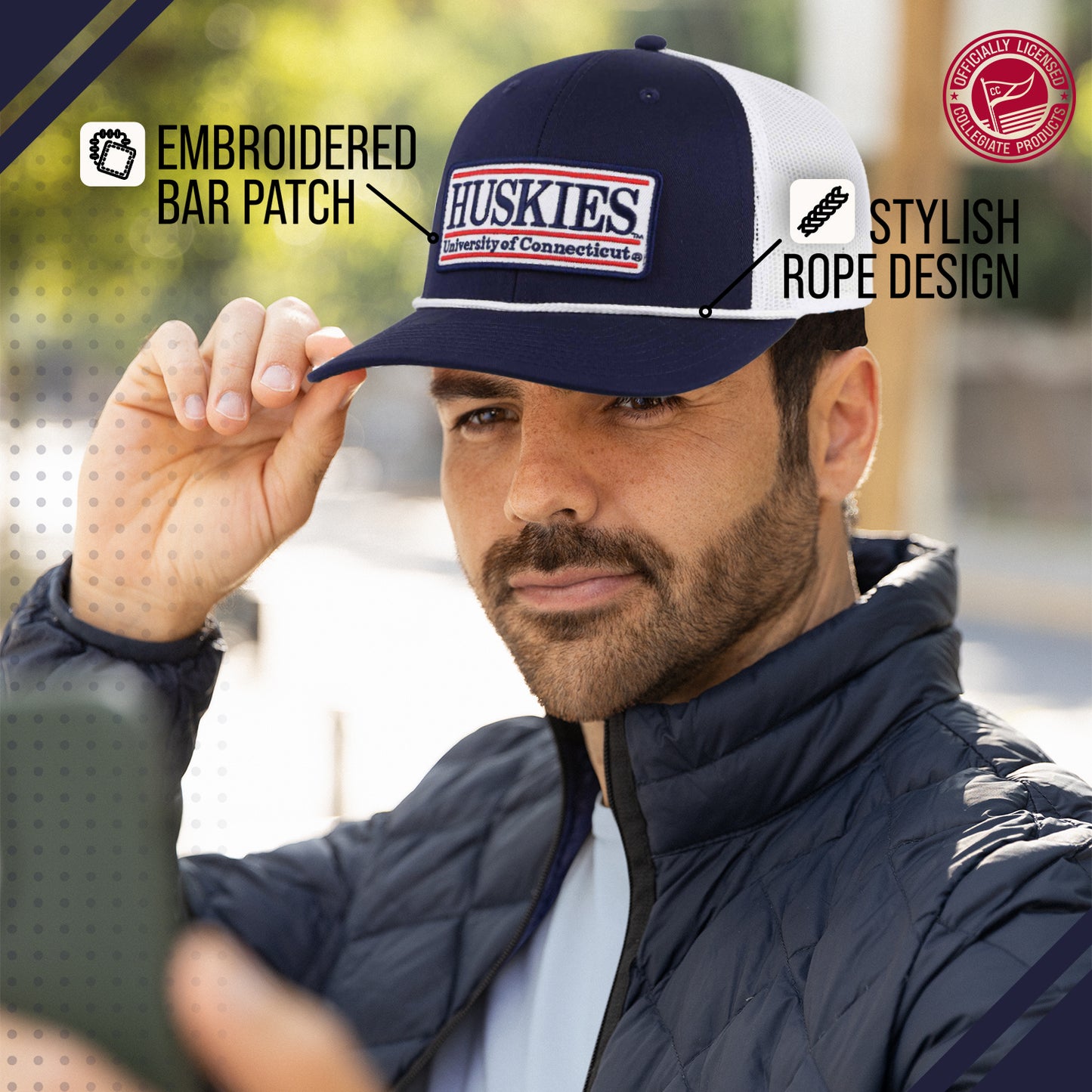 UCONN Huskies NCAA Adult Elite Everyday Adjustable Mesh Trucker Hat - Navy