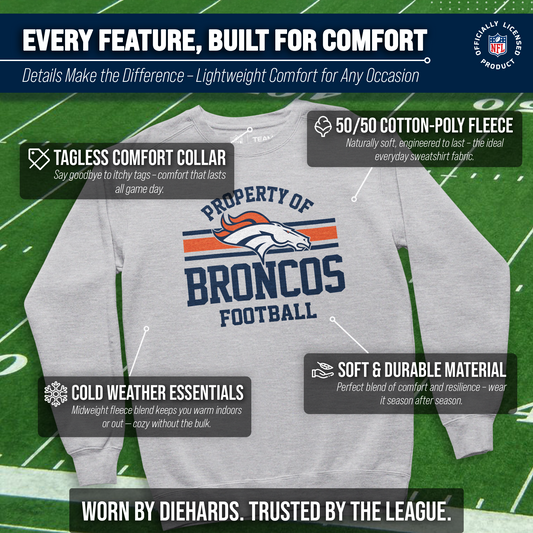 Denver Broncos NFL Property Of Crewneck Sweatshirt - Sport Gray