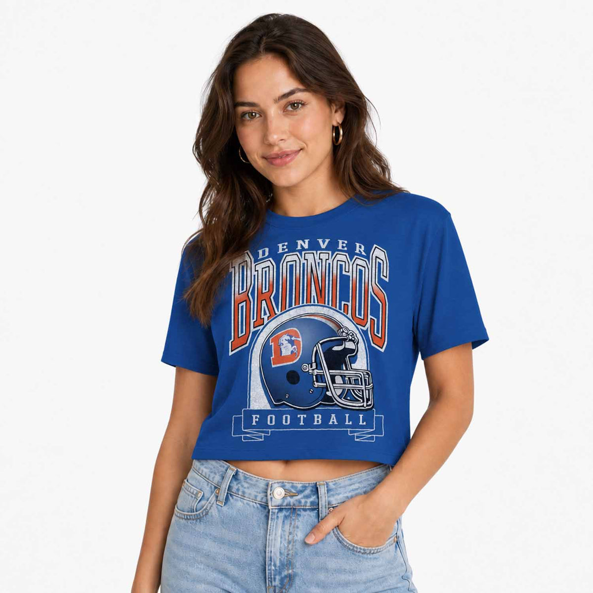 Denver Broncos Junk Food NFL Women's Franchise Helmet Crop T-Shirt - Royal