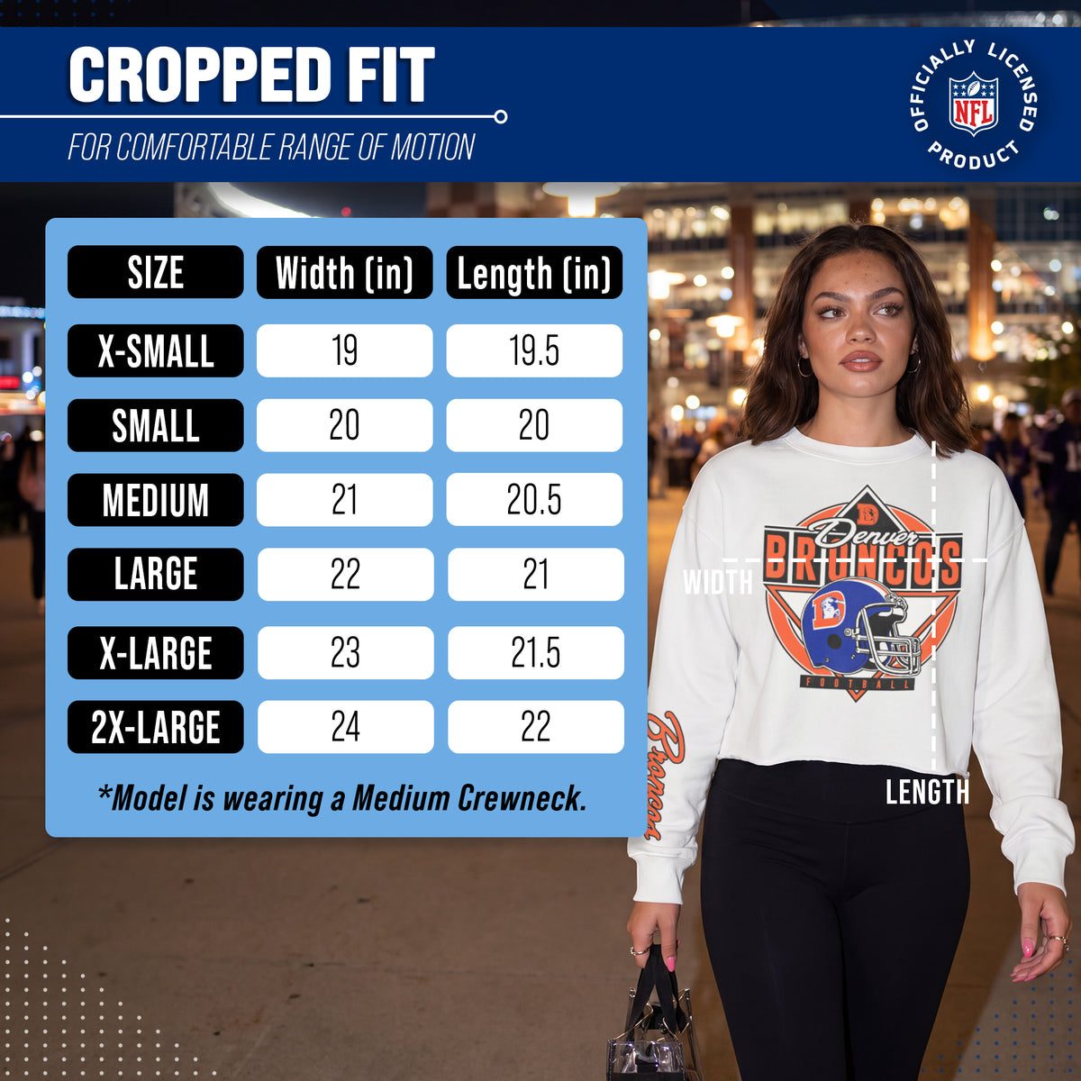 Denver Broncos Women's Franchise Helmet Cut Crop Crewneck - White