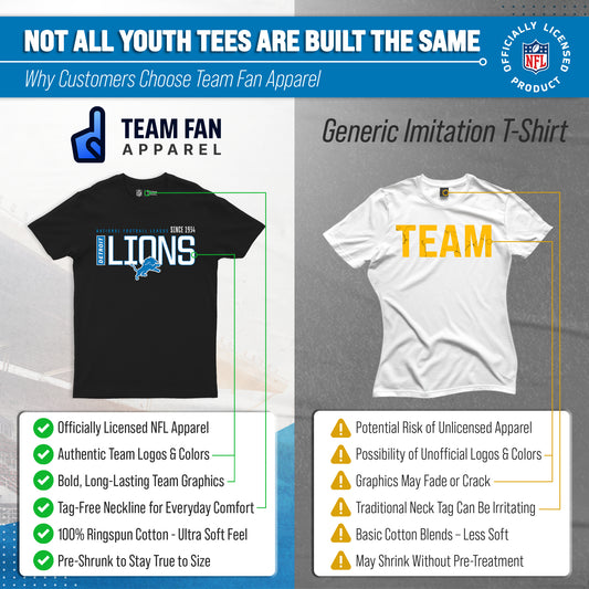 Detroit Lions NFL Youth Modern Endzone T-Shirt Unisex Short Sleeve - Black