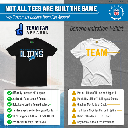 Detroit Lions NFL Shirt Men Women Unisex Tag-Free Cotton Gameday Tee - Black