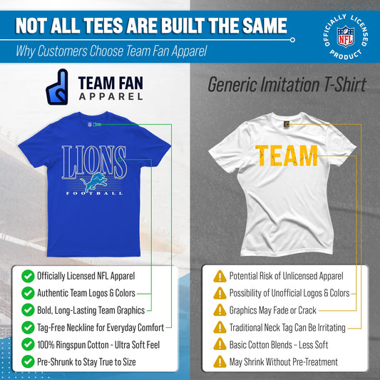 Detroit Lions NFL Adult Overtime Blueprint Tag-Less T-Shirt - Royal