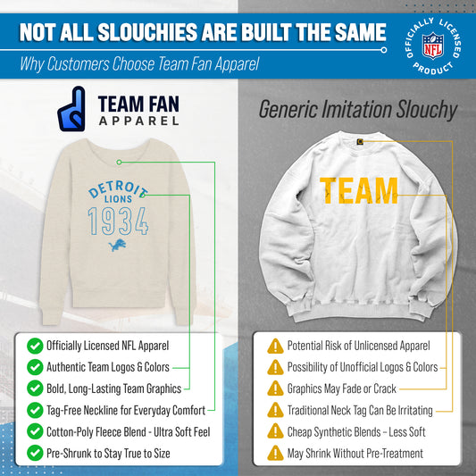 Detroit Lions NFL Womens Big Date French Terry Slouchy Top - Natural