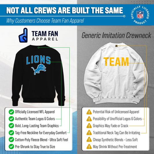Detroit Lions NFL Home Team Fleece Crewneck Sweatshirt Men Women - Black