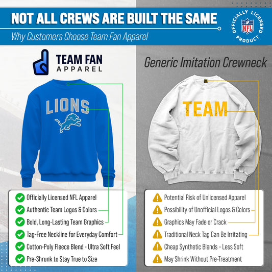 Detroit Lions NFL Home Team Fleece Crewneck Sweatshirt Men Women - Royal