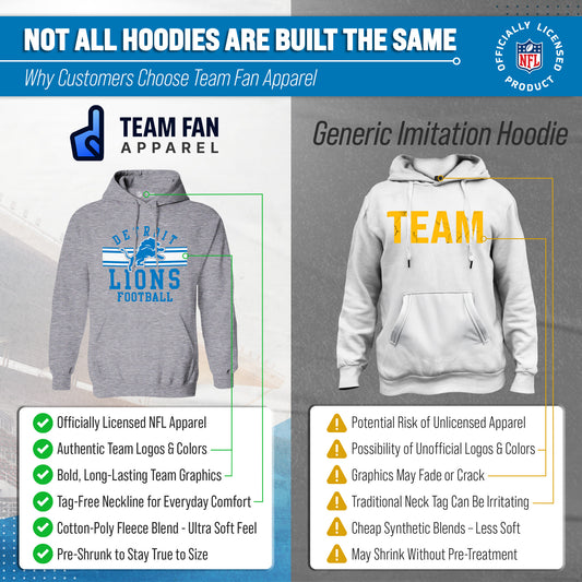 Detroit Lions NFL Team Stripe Hooded Sweatshirt- Soft Pullover Sports Hoodie For Men & Women - Sport Gray