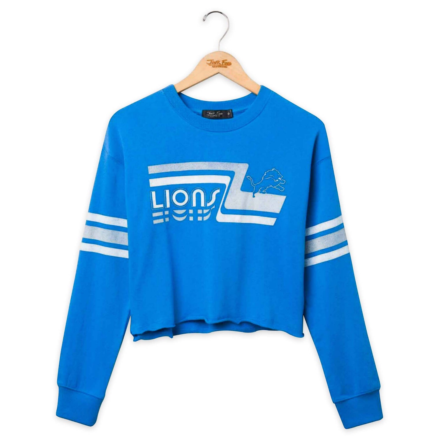 Detroit Lions Junk Food NFL Women's Franchise Varsity Stripe Crop Crewneck - Blue